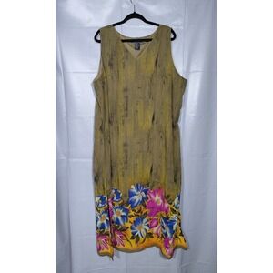 A Wild‎ Thyme Shift Dress Sz 24 Wood Pattern & Tropical Floral Maxi